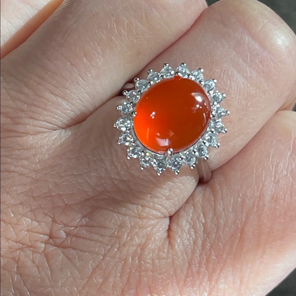 NWT Genuine Carnelian & CZ Sterling Silver Ring, Size 6 - Picture 9 of 11